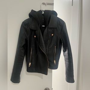 Black vegan leather jacket with rose gold hardware